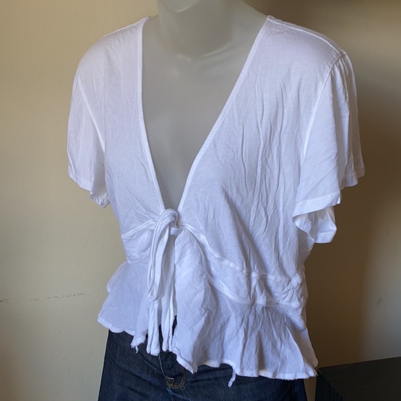 Free People Knot Me White Tie-Front Crop Top - Picture 3 of 5